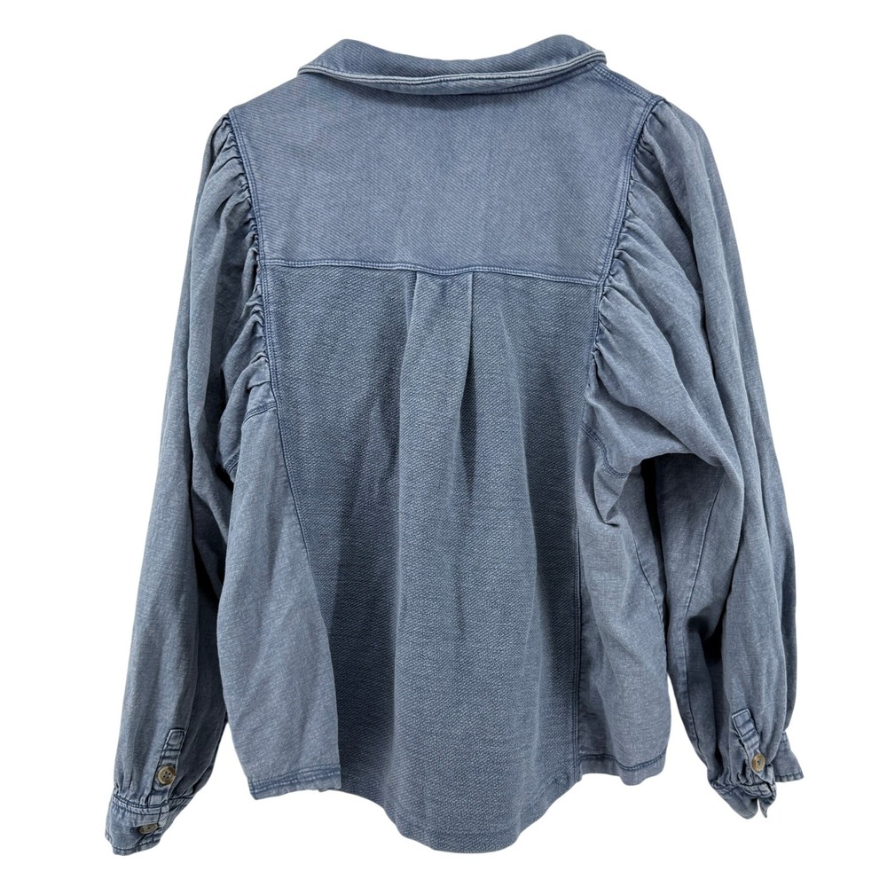 Pilcro Button Front Chambray Shacket Jacket Blue Women L Puff Sleeve 100% Cotton - Picture 4 of 7